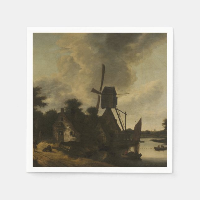 Landscape with a Windmill – Salomon Rombouts Napkin (Front)