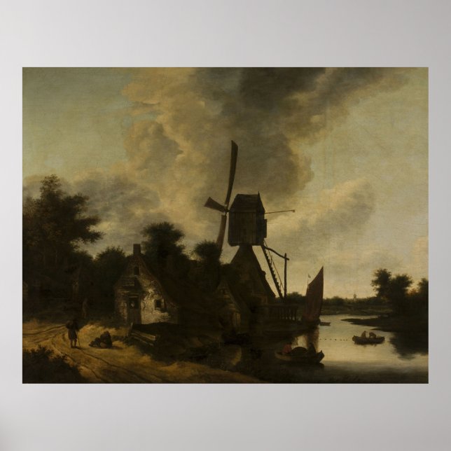 Landscape with a Windmill – Salomon Rombouts Poster (Front)