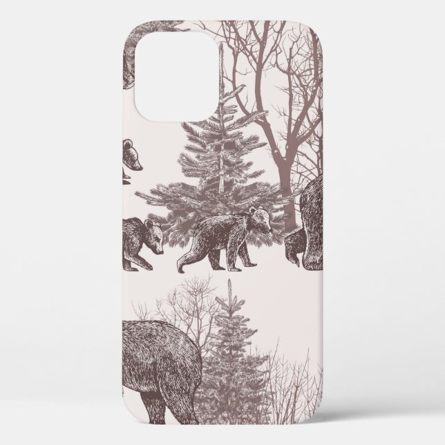 Landscape with bears, cubs, winter trees and fir t Case-Mate iPhone case (Back)