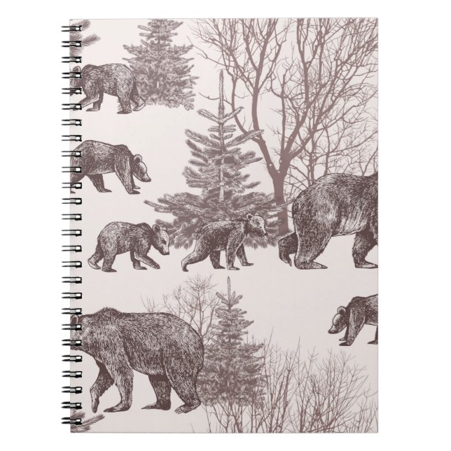 Landscape with bears, cubs, winter trees and fir t notebook (Front)