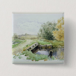 Landscape with bridge over a stream 15 cm square badge