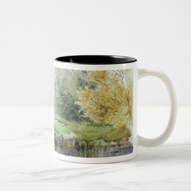 Landscape with bridge over a stream Two-Tone coffee mug (Right)