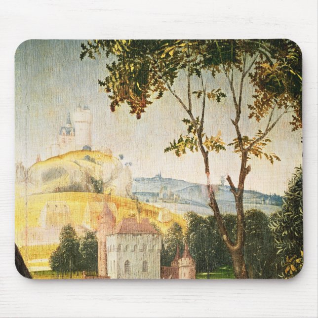 Landscape with castle in a moat and two swans mouse pad (Front)