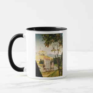 Landscape with castle in a moat and two swans mug