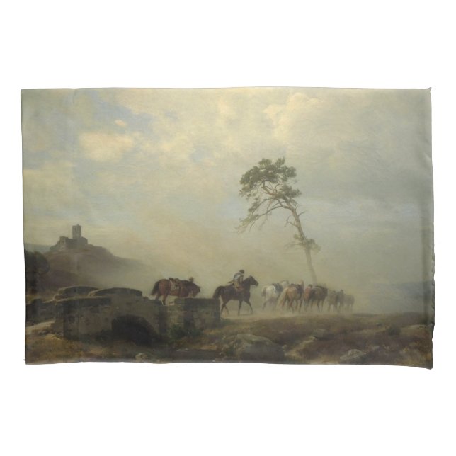 Landscape with Castle Ruins and Horse Riders Pillowcase (Front-Left)