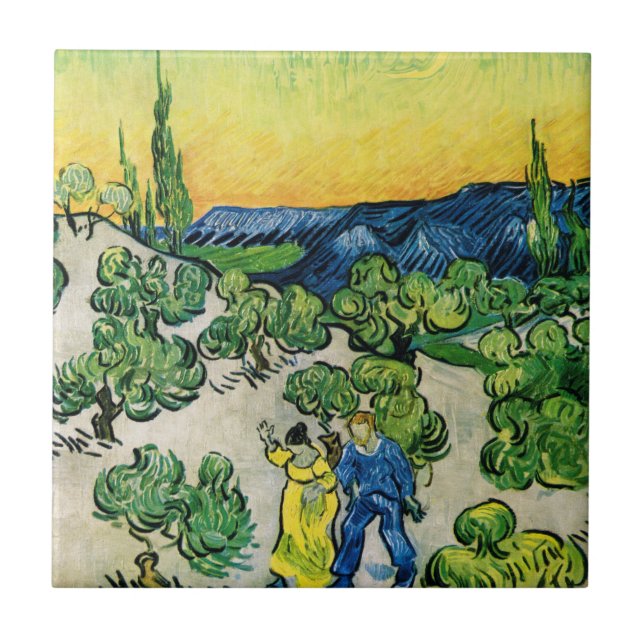 Landscape with Couple Walking by Vincent van Gogh Ceramic Tile (Front)