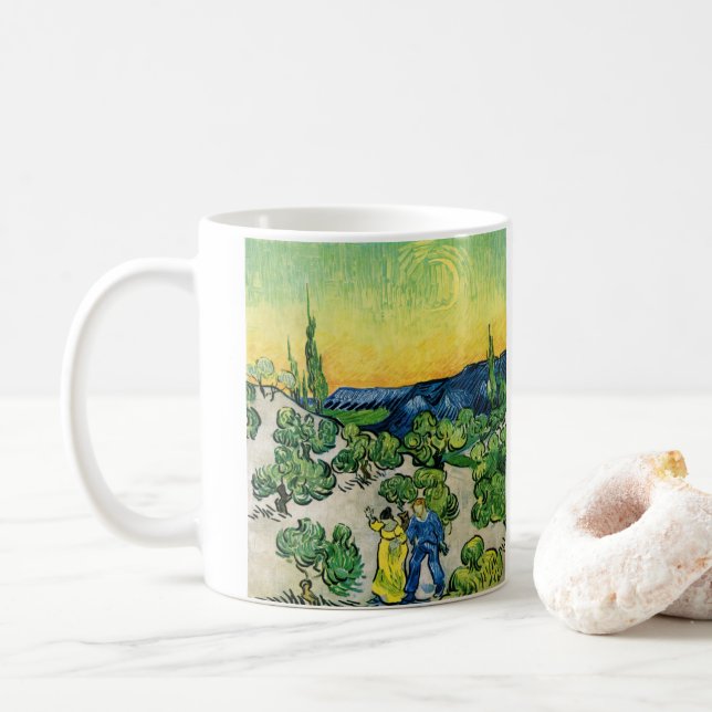Landscape with Couple Walking by Vincent van Gogh Coffee Mug (With Donut)
