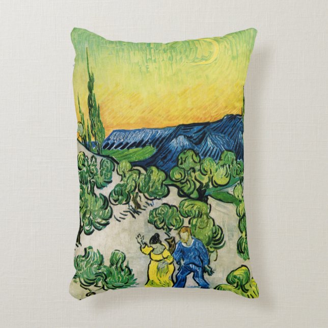 Landscape with Couple Walking by Vincent van Gogh Decorative Cushion (Front(Vertical))