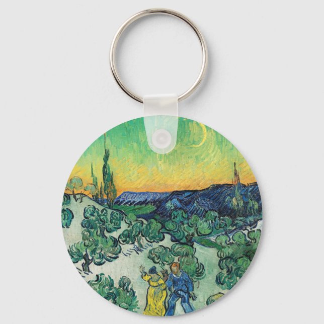 Landscape with Couple Walking & Crescent Moon Key Ring (Front)