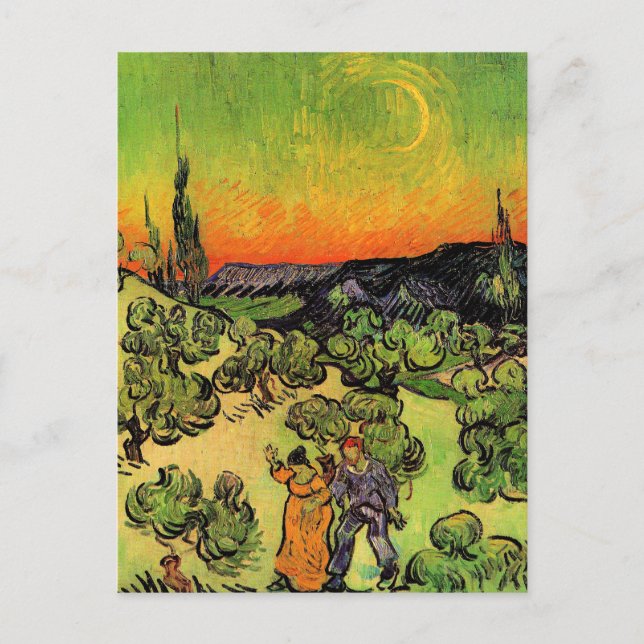 Landscape with Couple Walking, Crescent Moon, Postcard (Front)