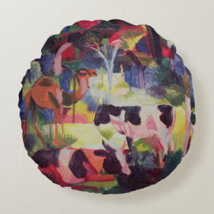 Landscape with Cows and a Camel Round Cushion
