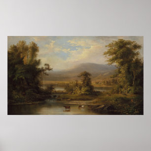 Landscape With Cows Watering In A Stream Poster