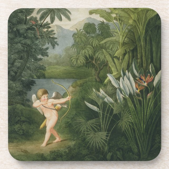 Landscape with Cupid aiming an arrow at a Parrot o Coaster (Front)