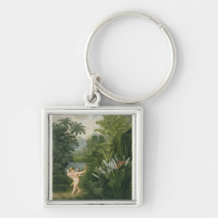 Landscape with Cupid aiming an arrow at a Parrot o Key Ring