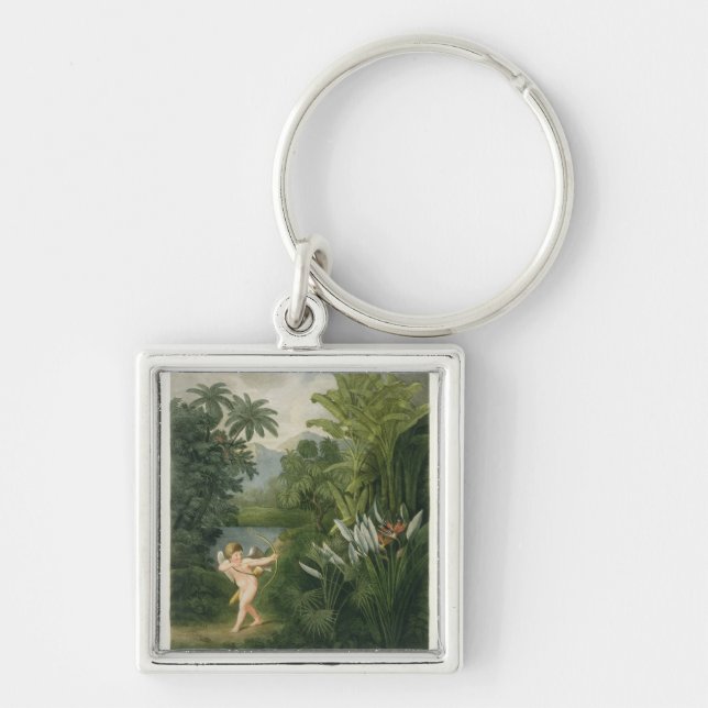 Landscape with Cupid aiming an arrow at a Parrot o Key Ring (Front)