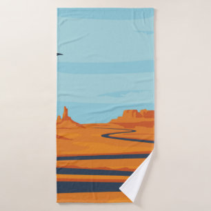 landscape with deserted valley, mountains, dark w bath towel