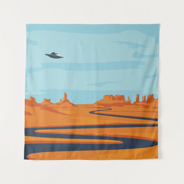  landscape with deserted valley, mountains, dark w tapestry (Front)