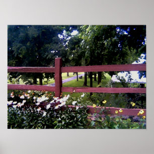 Landscape with fence and flowers poster