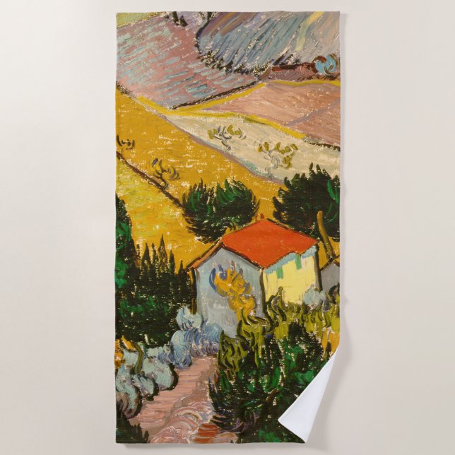 Landscape with House and PloughmaVincent van Gogh  Beach Towel (Front)