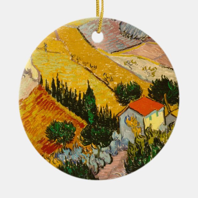 Landscape with House and PloughmaVincent van Gogh  Ceramic Ornament (Front)