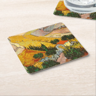 Landscape with House and PloughmaVincent van Gogh Square Paper Coaster