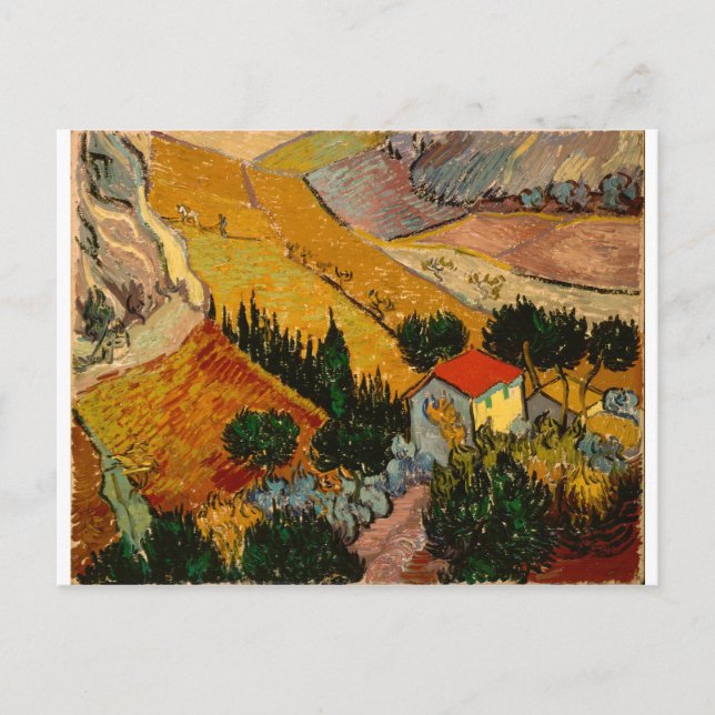 Landscape with House & Ploughman, Vincent Van Gogh Postcard (Front)
