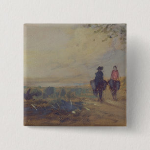 Landscape with Lake and two Figures Riding, previo 15 Cm Square Badge