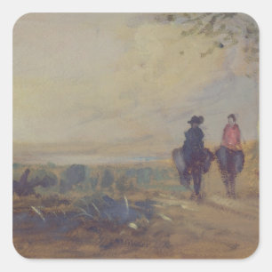 Landscape with Lake and two Figures Riding, previo Square Sticker