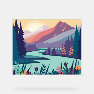 Landscape with mountain acrylic sign