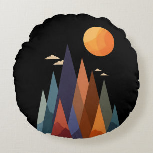Landscape With Mountains and Sun Round Cushion