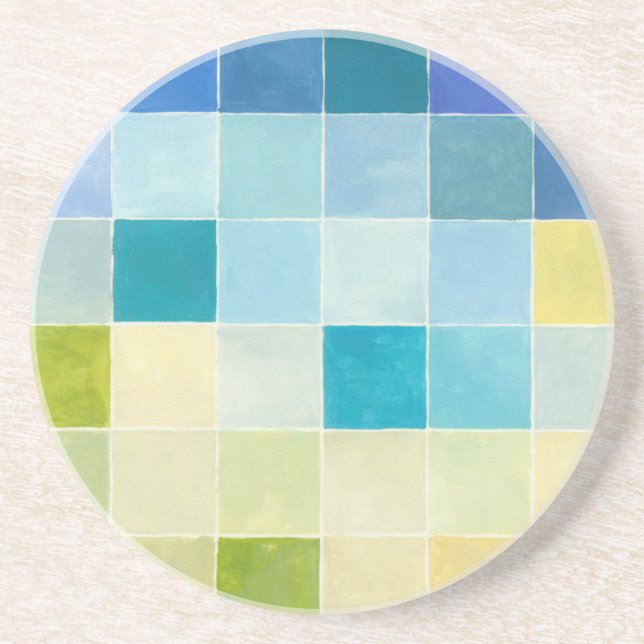 Landscape with Multicolored Pixilated Squares Coaster (Front)