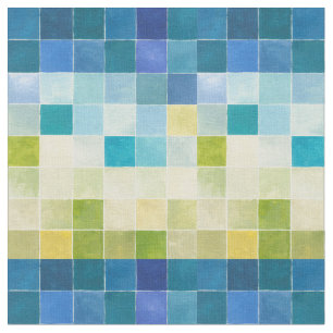 Landscape with Multicolored Pixilated Squares Fabric