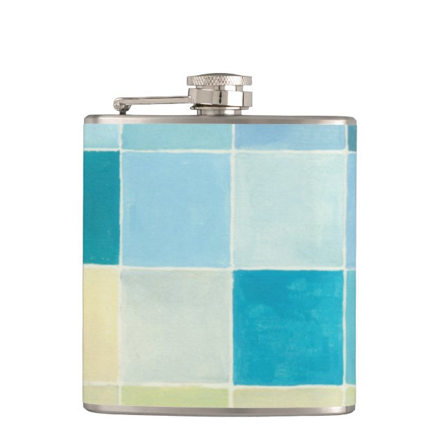 Landscape with Multicolored Pixilated Squares Hip Flask (Front)