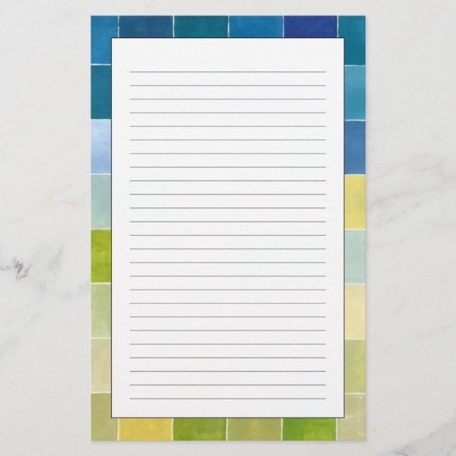 Landscape with Multicolored Pixilated Squares Stationery (Front)