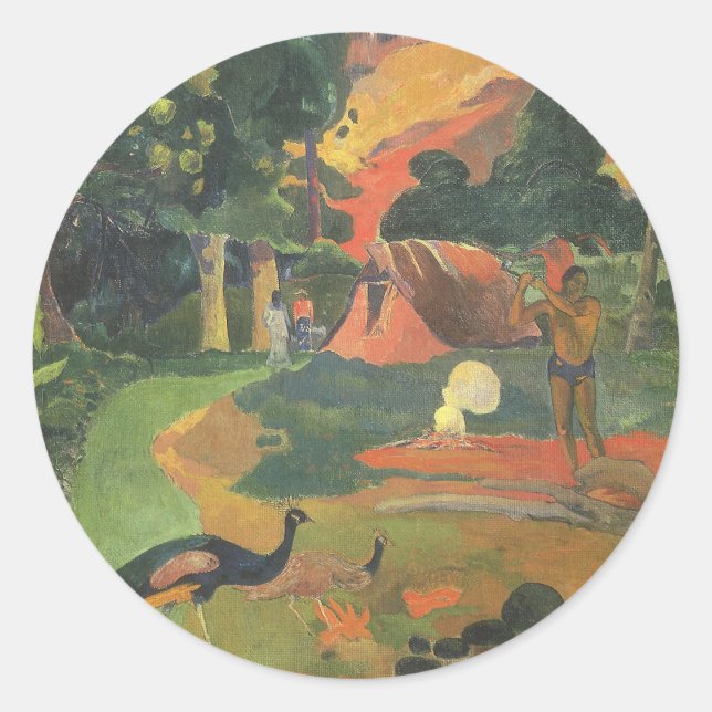 Landscape with Peacocks by Paul Gauguin Classic Round Sticker (Front)