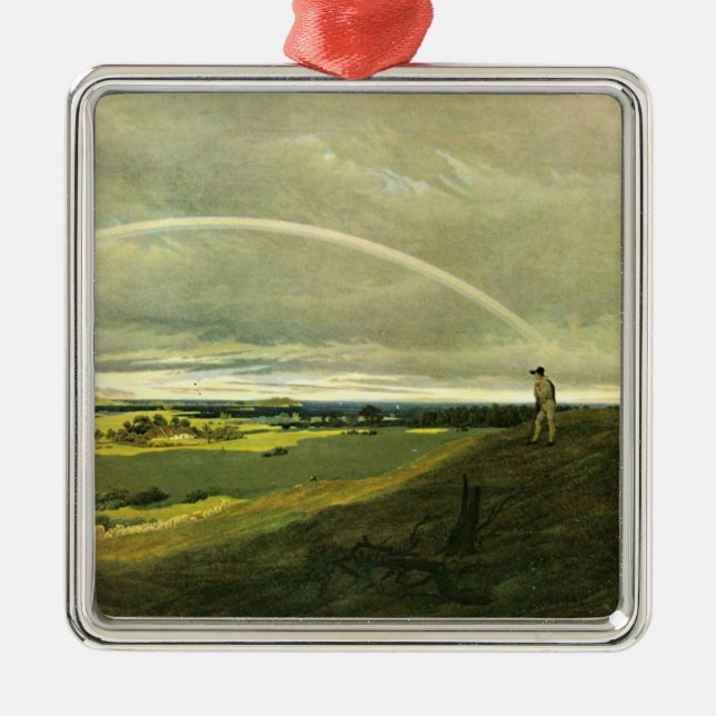 Landscape with Rainbow (by Caspar David Friedrich) Metal Ornament (Front)