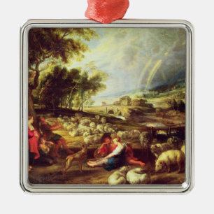 Landscape with Rainbow (oil on canvas) Metal Ornament