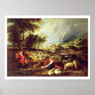 Landscape with Rainbow (oil on canvas) Poster