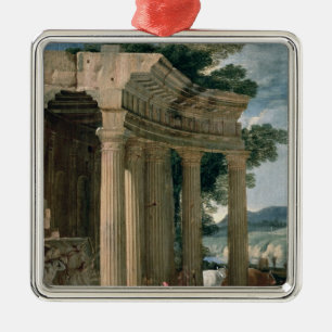 Landscape with ruins and a shepherd metal tree decoration