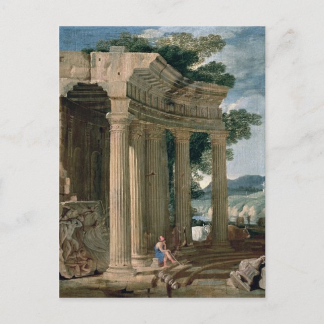 Landscape with ruins and a shepherd postcard (Front)