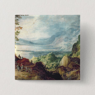 Landscape with Sea and Mountains (oil on canvas) 15 Cm Square Badge