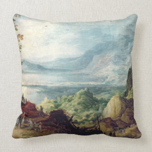 Landscape with Sea and Mountains (oil on canvas) Cushion