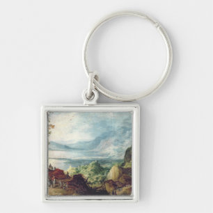 Landscape with Sea and Mountains (oil on canvas) Key Ring