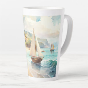 Landscape with sea and sailing ships latte mug