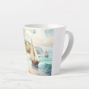 Landscape with sea and sailing ships latte mug
