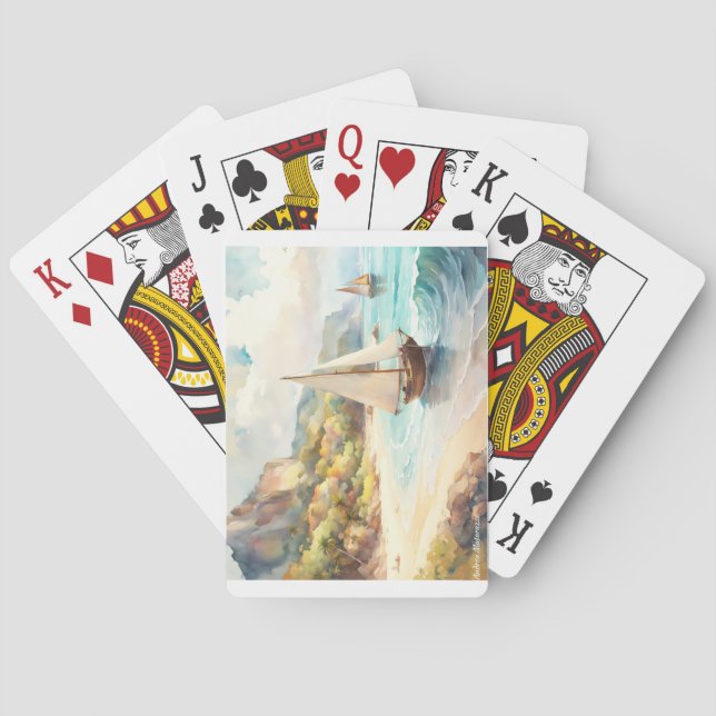 Landscape with sea and sailing ships playing cards (Back)