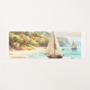 Landscape with sea and sailing ships yoga mat