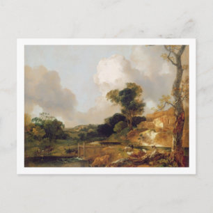 Landscape with Stream and Weir (oil on canvas) Postcard