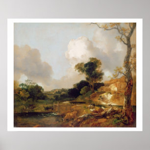 Landscape with Stream and Weir (oil on canvas) Poster
