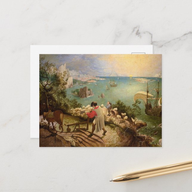 Landscape with the Fall of Icarus by P. Bruegel Holiday Postcard (Front/Back In Situ)
